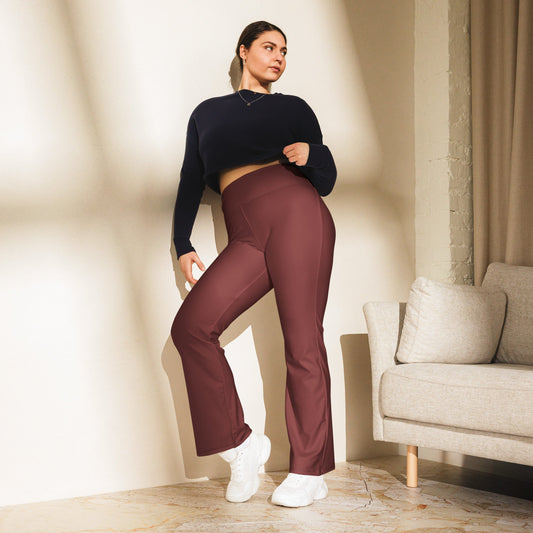 ZIX Wear Dames Flare Legging Bordeaux Rood - Trendy Wijde Sportlegging voor Dames - ZIX Wear