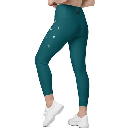 ZIX Wear Dames Legging met Gekruiste Taille Groen - Trendy Sportlegging met Zakken - ZIX Wear
