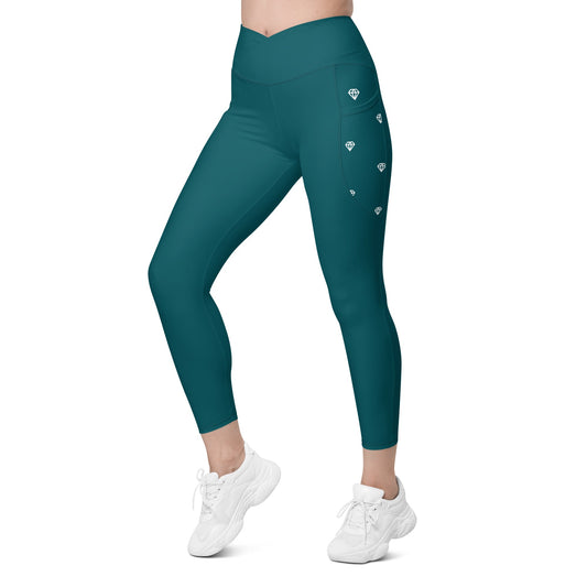ZIX Wear Dames Legging met Gekruiste Taille Groen - Trendy Sportlegging met Zakken - ZIX Wear