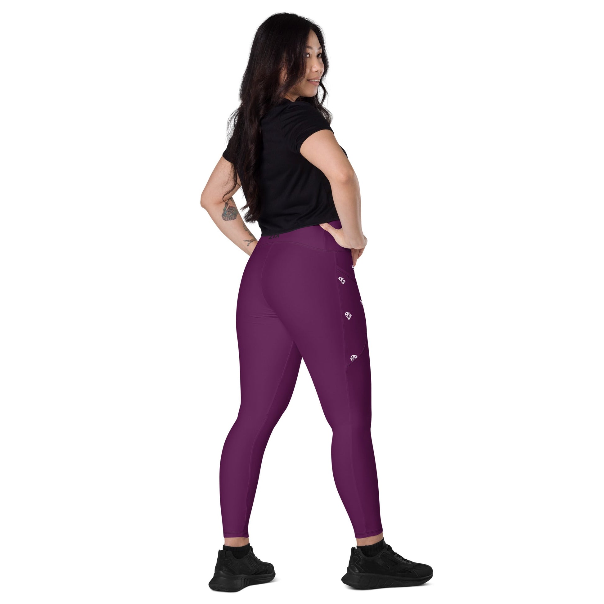 ZIX Wear Dames Legging met Gekruiste Taille Paars - Trendy Sportlegging met Zakken - ZIX Wear