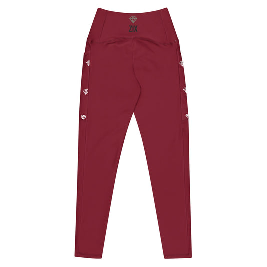ZIX Wear Dames Legging met Gekruiste Taille Rood - Trendy Sportlegging met Zakken - ZIX Wear