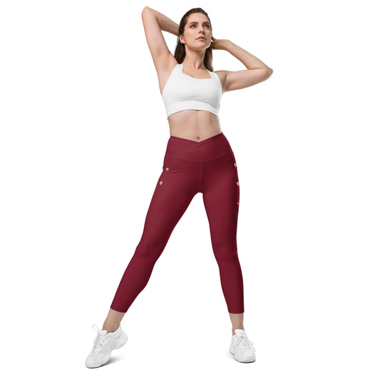 ZIX Wear Dames Legging met Gekruiste Taille Rood - Trendy Sportlegging met Zakken - ZIX Wear